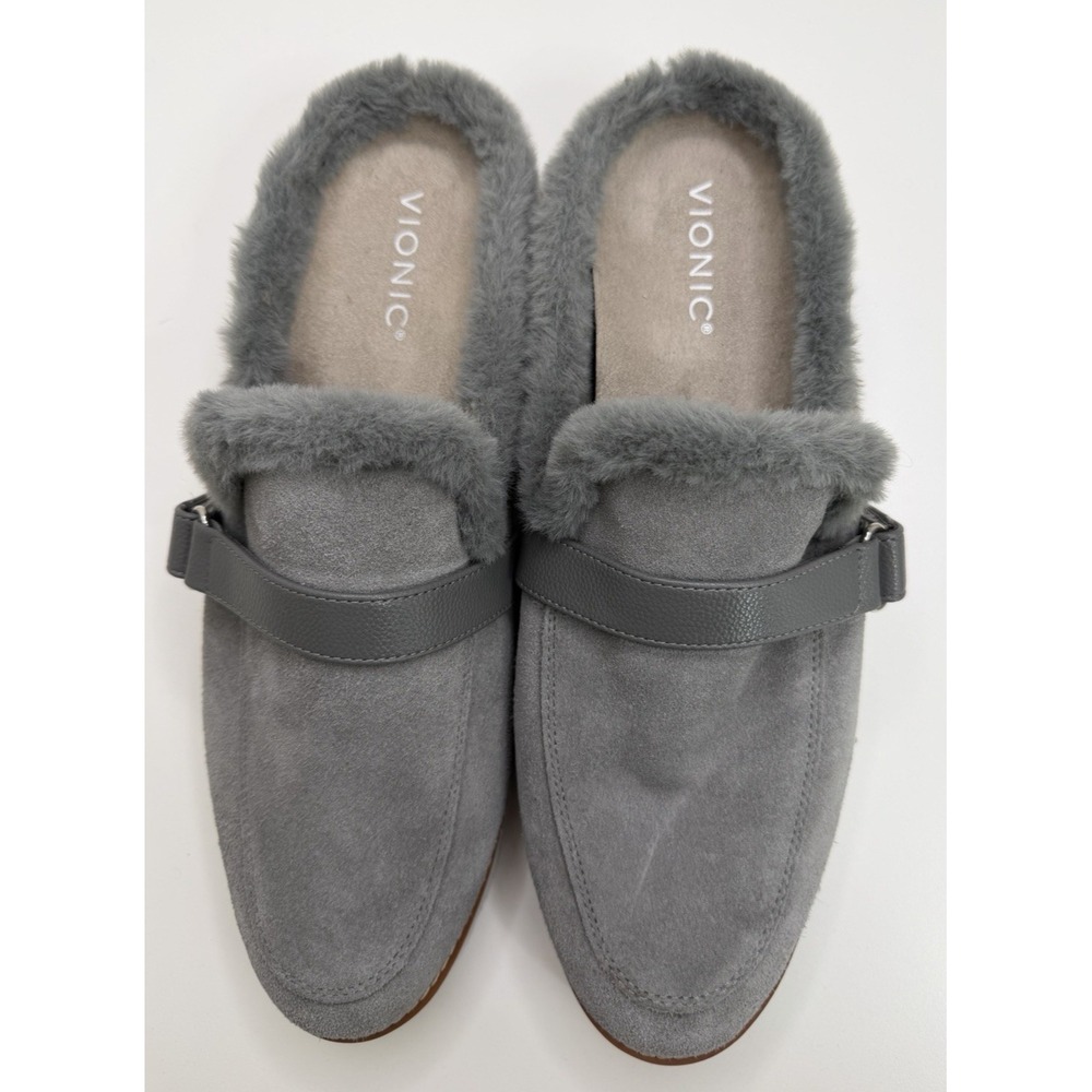 Vionic Kailen Faux Fur Slip On Mule in Gray Size 11 Wide